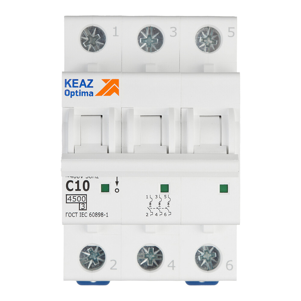 Изображение товара Автоматический выключатель модульный КЭАЗ OptiDin BM63 3P 10А 4,5 кА, защита сети