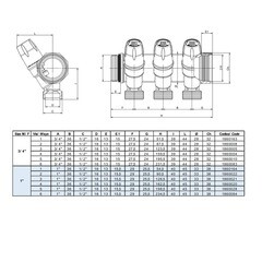 Коллектор Tiemme 1 ВР(г) х 2 выхода 1/2 НР(ш) х 1 НР(ш) регулируемый (1860022) - фото 2
