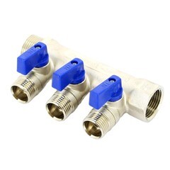 Изображение товара Коллектор Tiemme 1 ВР(г) х 3 выхода 1/2 НР(ш) ЕК х 1 НР(ш) с шаровыми кранами (1820007)