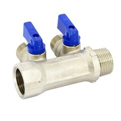 Коллектор Tiemme 3/4 ВР(г) х 2 выхода 1/2 НР(ш) ЕК х 3/4 НР(ш) с шаровыми кранами (1820004) - фото 2