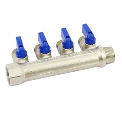 Коллектор Tiemme 3/4 ВР(г) х 4 выхода 1/2 НР(ш) ЕК х 3/4 НР(ш) с шаровыми кранами (1820049) - фото 3