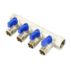 Коллектор Tiemme 3/4 ВР(г) х 4 выхода 1/2 НР(ш) ЕК х 3/4 НР(ш) с шаровыми кранами (1820049) - фото 1