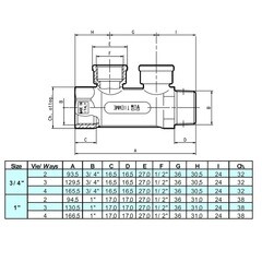 Коллектор Tiemme 3/4 ВР(г) х 4 выхода 1/2 ВР(г) х 3/4 НР(ш) регулируемый (1910038) - фото 2