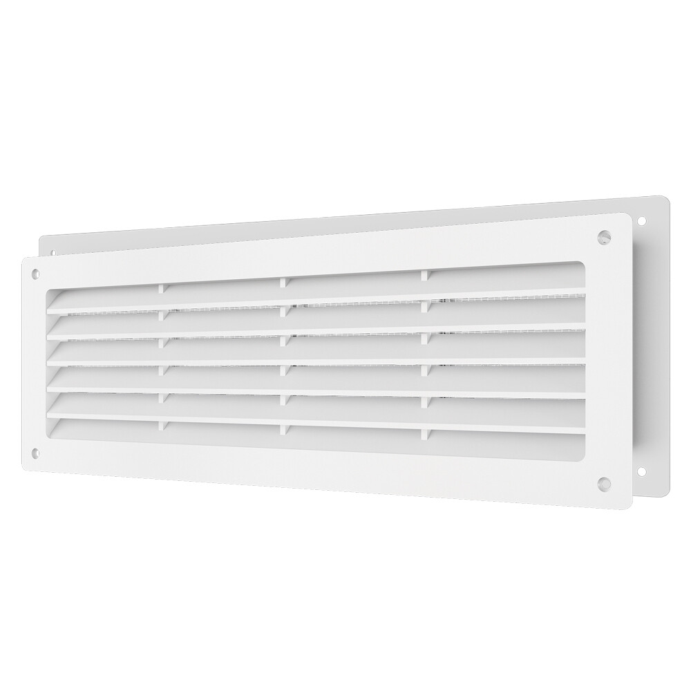 Изображение товара Решетка вентиляционная пластиковая дверная НашВент 460х125 мм с сеткой Белая