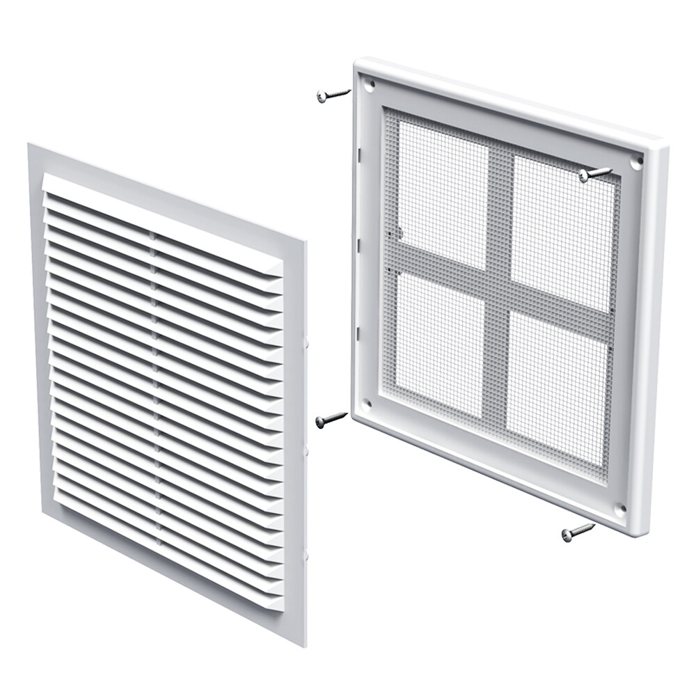 Изображение товара Решетка вентиляционная пластиковая НашВент 204х204 мм с сеткой белая