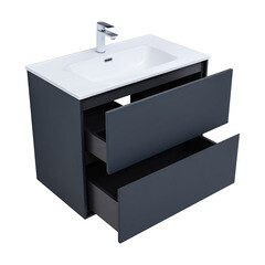 Тумба под раковину Lavelly Cube 80 см подвесная графит матовый (00316639) - фото 9