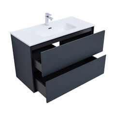 Тумба под раковину Lavelly Cube 100 см подвесная графит матовый (00316660) - фото 9