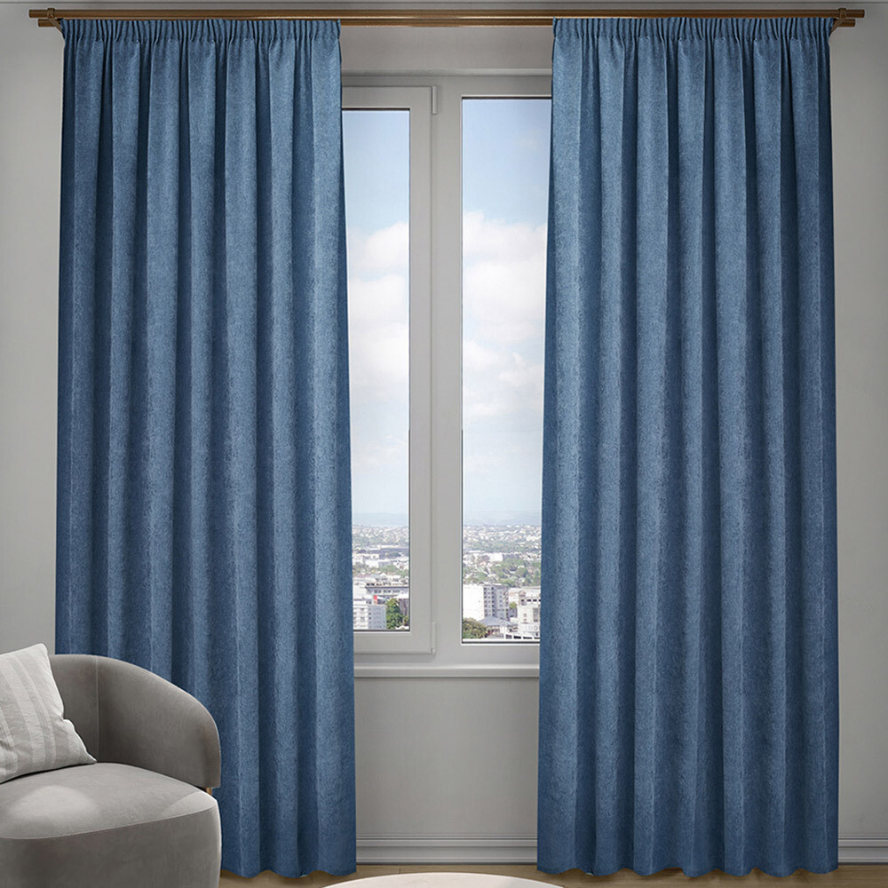 Изображение товара Штора шенилл синяя 200х280 см Decofest Сола - плотная ткань для гостиной и спальни
