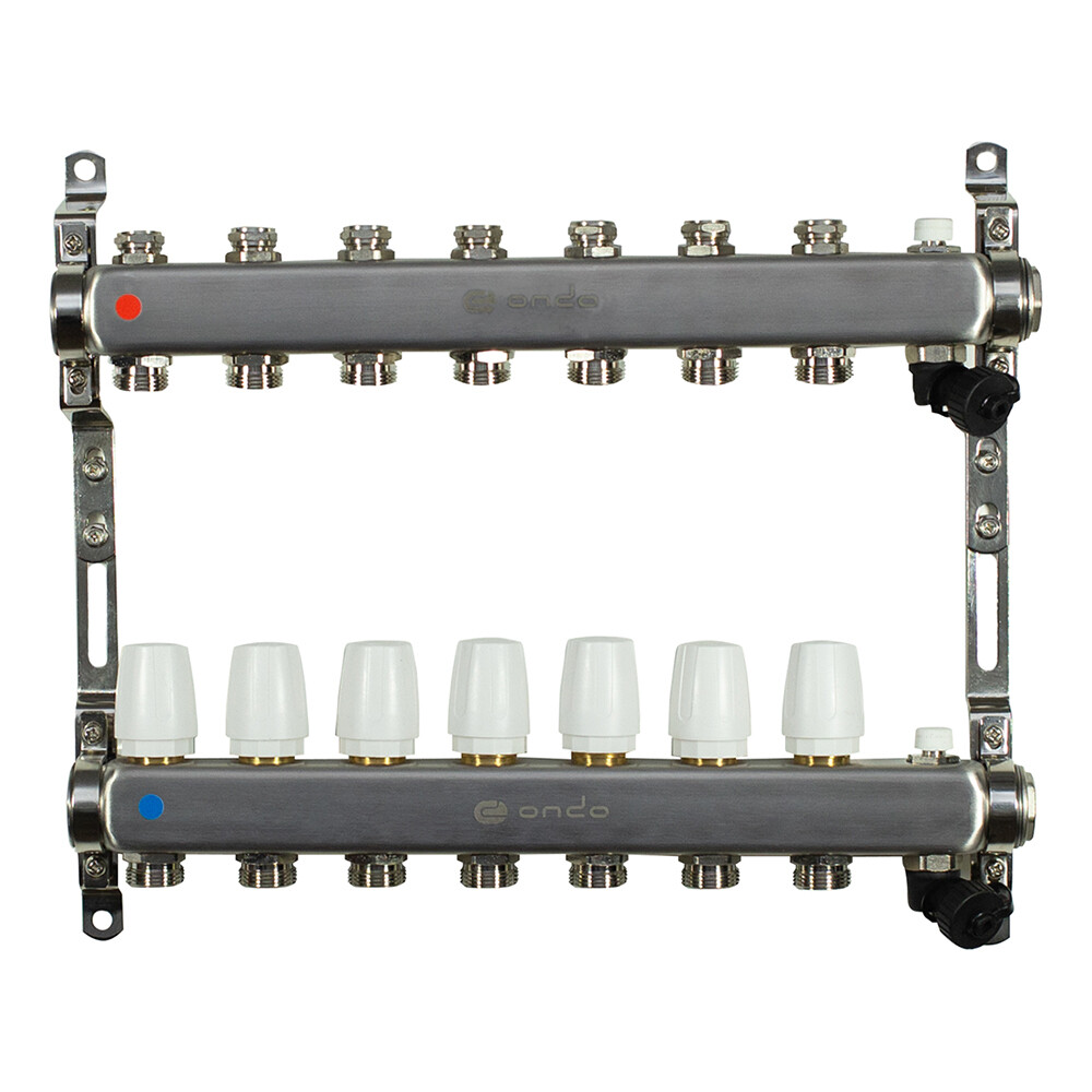 Изображение товара Коллекторная группа для теплого пола ONDO из нержавеющей стали 7 отв. 3/4 дюйма