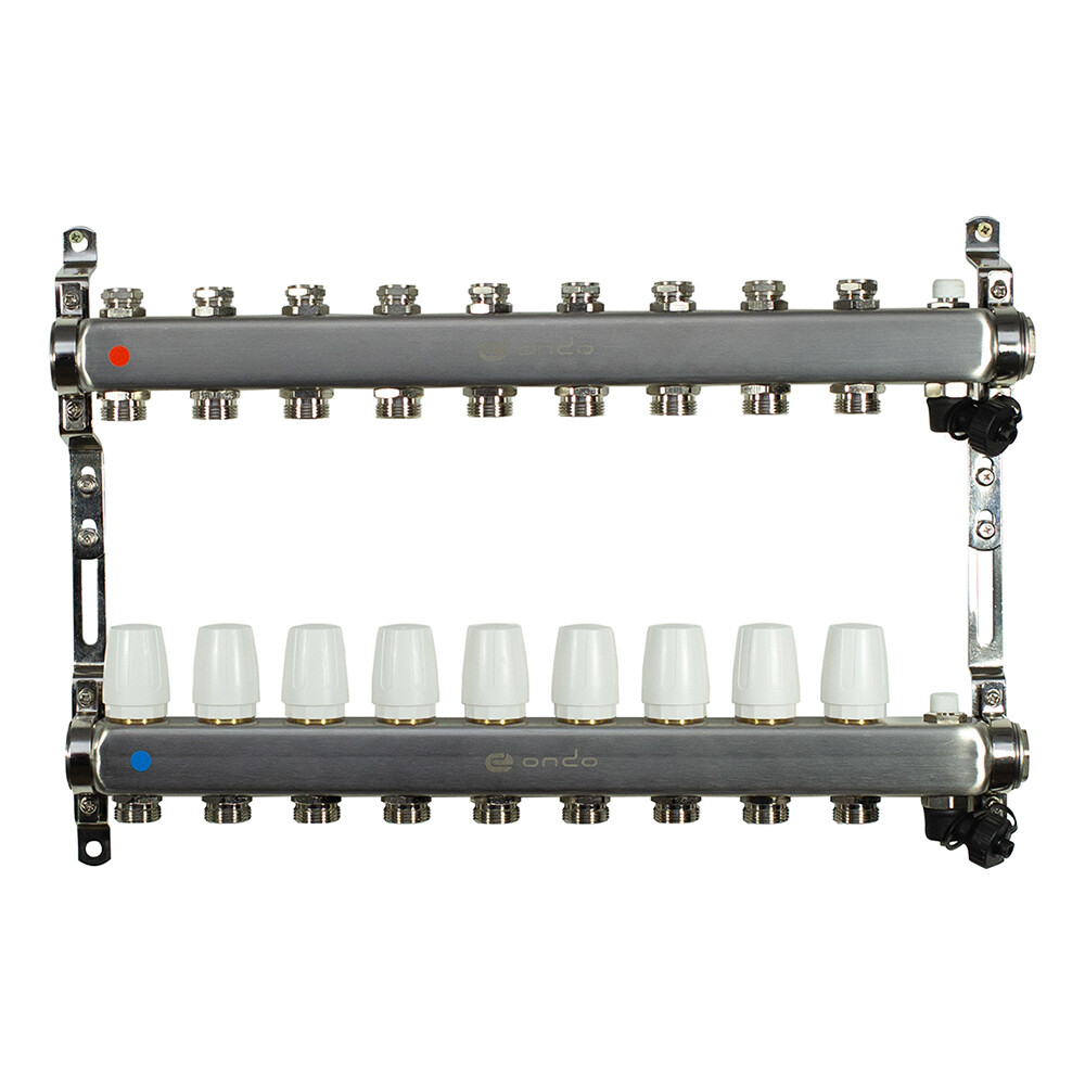 Изображение товара Коллекторная группа Ondo 1 ВР(г) х 9 выходов для теплого пола нержавеющая сталь
