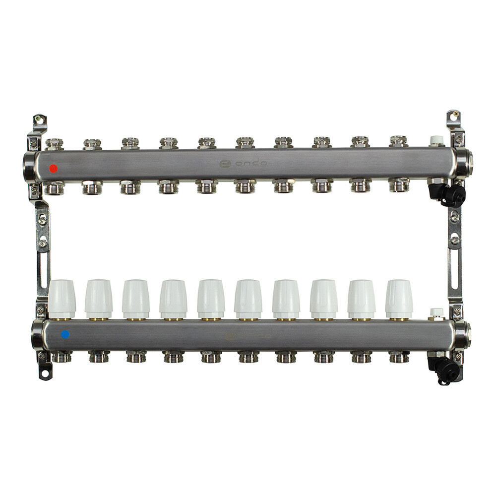 Изображение товара Коллекторная группа Ondo 1 ВР х 10 выходов для теплого пола нержавеющая сталь
