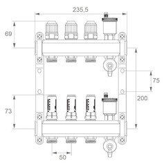 Коллекторная группа с расходомерами Ondo 1 ВР(г) х 3 выхода 3/4 НР(ш) ЕК х 1 ВР(г) - фото 3