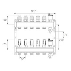 Коллекторная группа с расходомерами Ondo 1 ВР(г) х 5 выходов 3/4 НР(ш) ЕК х 1 ВР(г) - фото 3