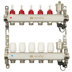 Коллекторная группа с расходомерами Ondo 1 ВР(г) х 5 выходов 3/4 НР(ш) ЕК х 1 ВР(г) - фото 1