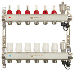 Коллекторная группа с расходомерами Ondo 1 ВР(г) х 6 выходов 3/4 НР(ш) ЕК х 1 ВР(г) - фото 1