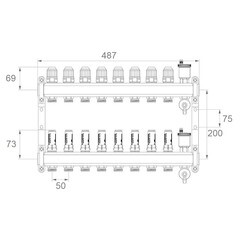 Коллекторная группа с расходомерами Ondo 1 ВР(г) х 8 выходов 3/4 НР(ш) ЕК х 1 ВР(г) - фото 4