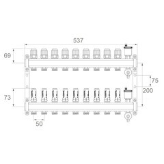 Коллекторная группа с расходомерами Ondo 1 ВР(г) х 9 выходов 3/4 НР(ш) ЕК х 1 ВР(г) - фото 4