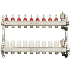 Коллекторная группа с расходомерами Ondo 1 ВР(г) х 9 выходов 3/4 НР(ш) ЕК х 1 ВР(г) - фото 1