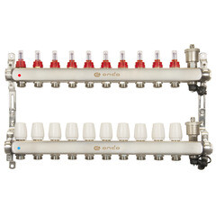 Коллекторная группа с расходомерами Ondo 1 ВР(г) х 10 выходов 3/4 НР(ш) ЕК х 1 ВР(г) - фото 1