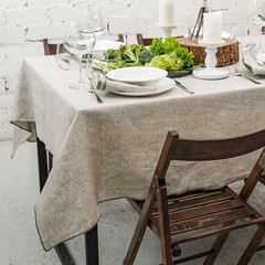 Изображение товара Скатерть Rusby 150х250 см лен бежевый/зеленый