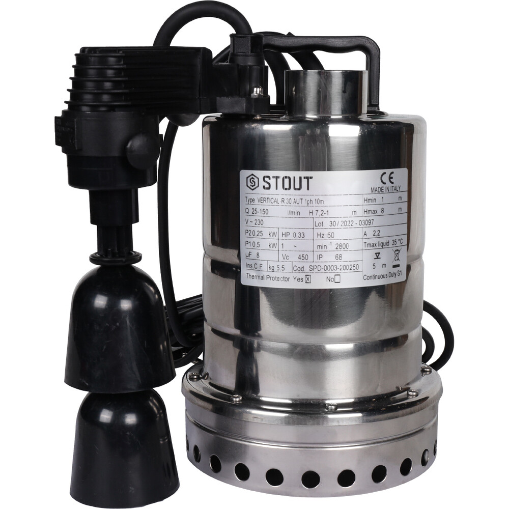 Изображение товара Дренажный насос Stout SPD-0003 для грязной воды 150 л/мин Италия