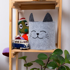 Корзина для хранения игрушек Funny Котик 240х240х220 мм складная светло-серая - фото 2