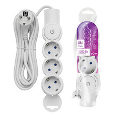 Удлинитель Düwi 3 розетки 5 м ПВС 3х0,75 кв.мм 10 А 2,2 кВт с кнопкой белый (32009 0) - фото 2