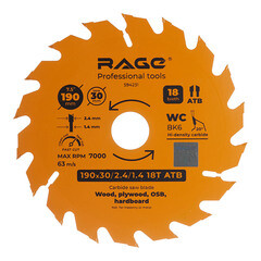 Изображение товара Диск пильный по дереву Rage by Vira Fast cut 190х30х1,4 мм 18 зубьев (594231)