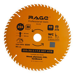 Изображение товара Диск пильный по дереву Rage by Vira Universal 255х30х1,5 мм 60 зубьев (594239)