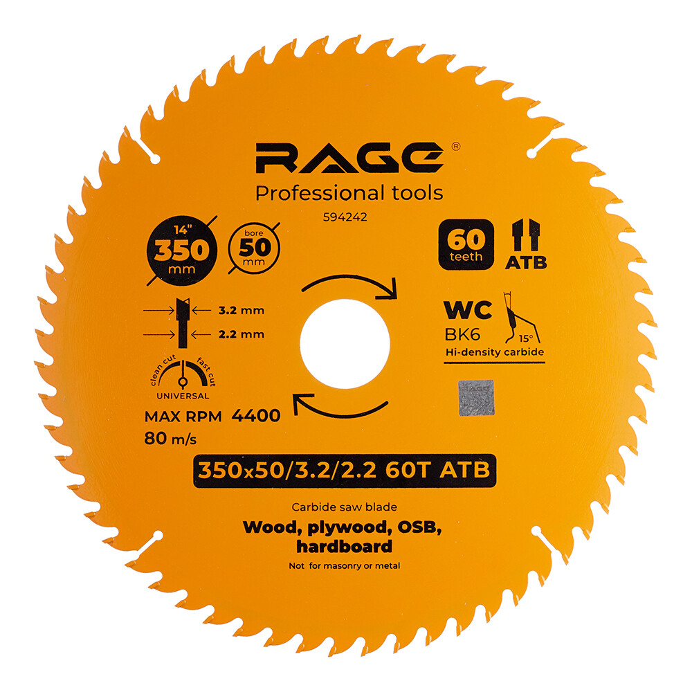 Изображение товара Диск пильный по дереву Rage by Vira 350х50х2,2 мм 60 зубьев