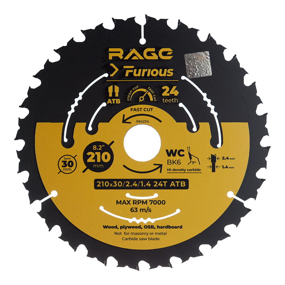 Изображение товара Диск пильный Rage Furious Fast cut для резки по дереву 210x30x1.4 мм