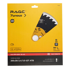 Диск пильный по дереву Rage Furious Universal 250х30х1,6 мм 42 зуба (594236) - фото 3