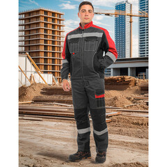 Костюм мужской рабочий Joker Формула Коттон 60-62 рост 170-176 см темно-серый/красный - фото 2