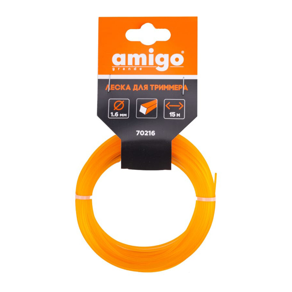 Изображение товара Леска для триммера Amigo квадрат 1,6 мм х 15 м оранжевая (70216)