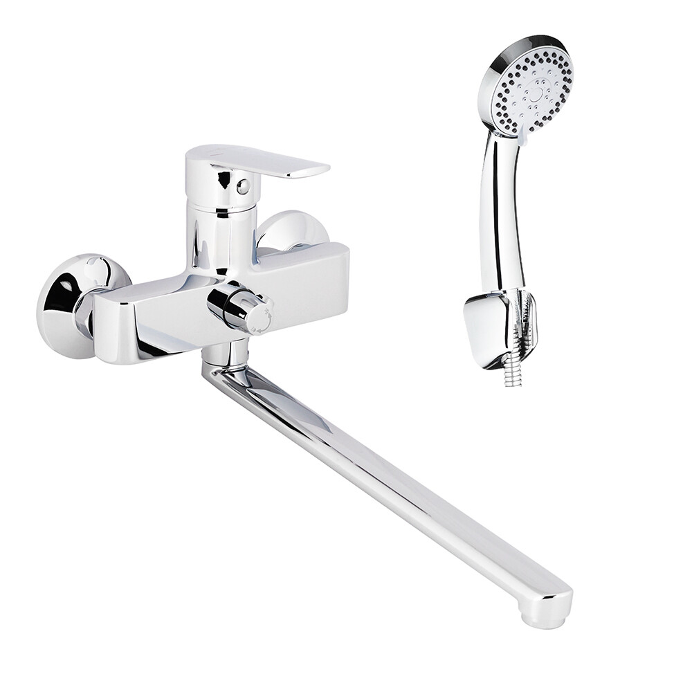 Смеситель для ванны Decoroom DR22 хром однорычажный с длинным изливом с лейкой (DR22043)