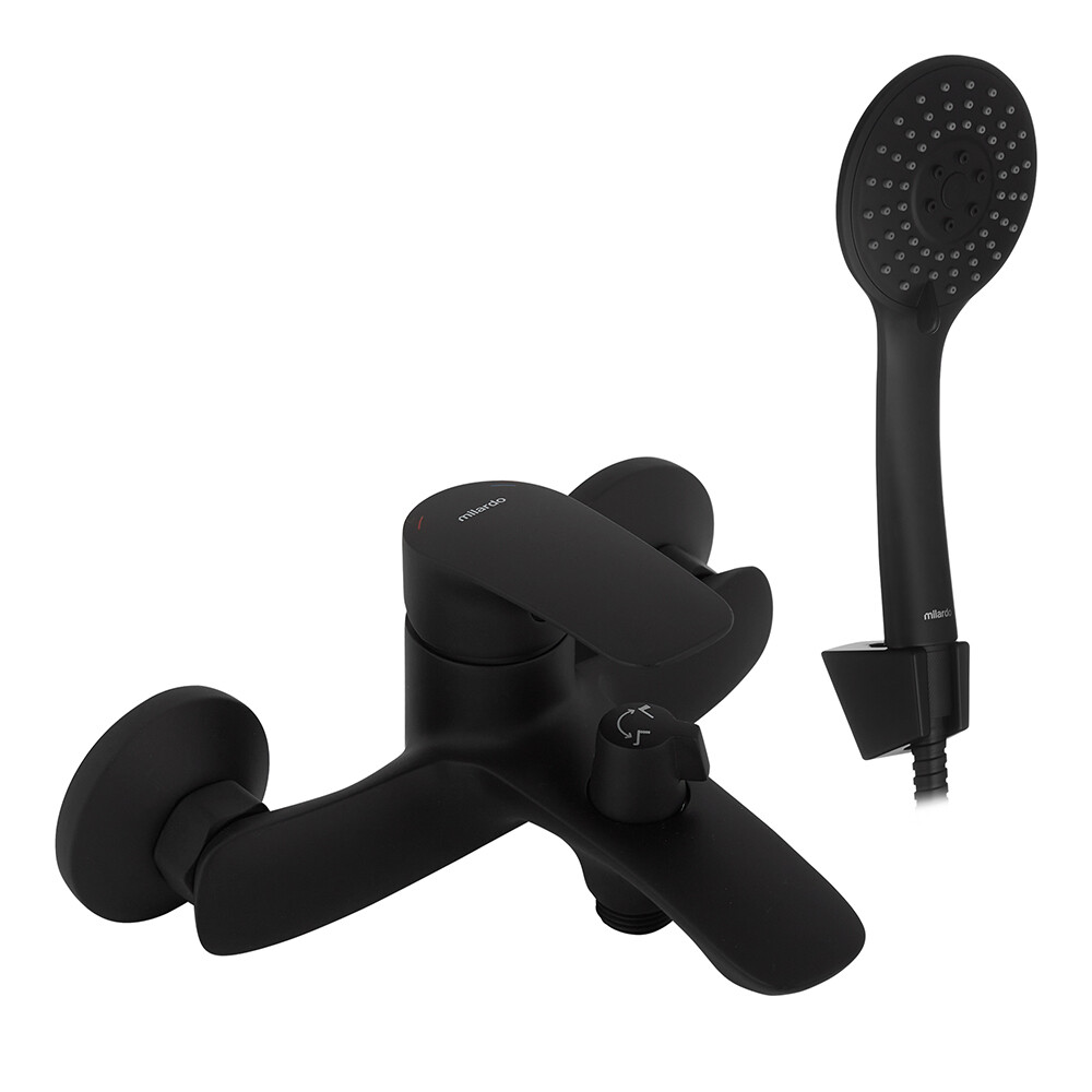 Изображение товара Смеситель для ванны Milardo Rora черный однорычажный с коротким изливом с лейкой (RORBL00M02)