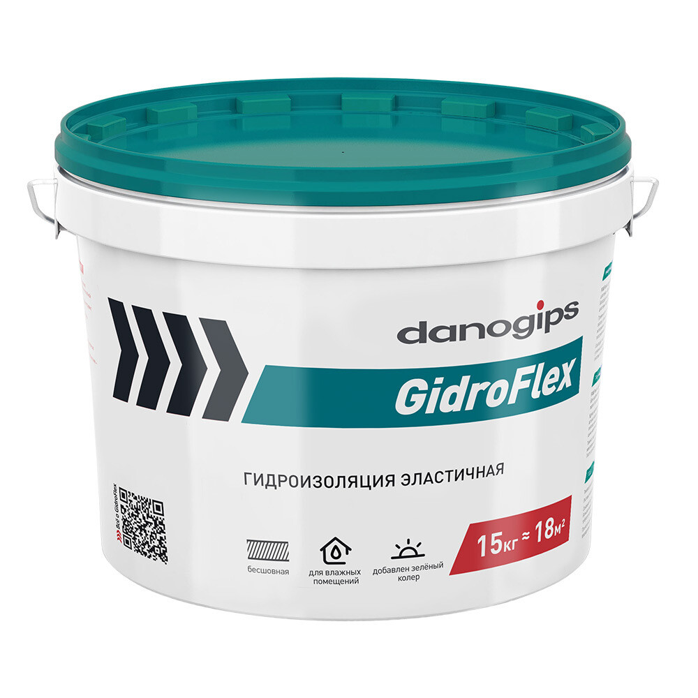 Изображение товара Гидроизоляция полимерная Danogips GidroFlex бирюзовая 15 кг для влажных помещений