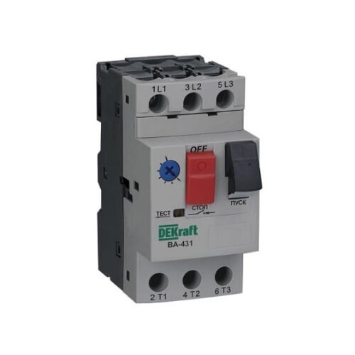 Изображение товара Автомат защиты двигателя Dekraft ВА-431 3P 2,5А 100 кА на DIN-рейку