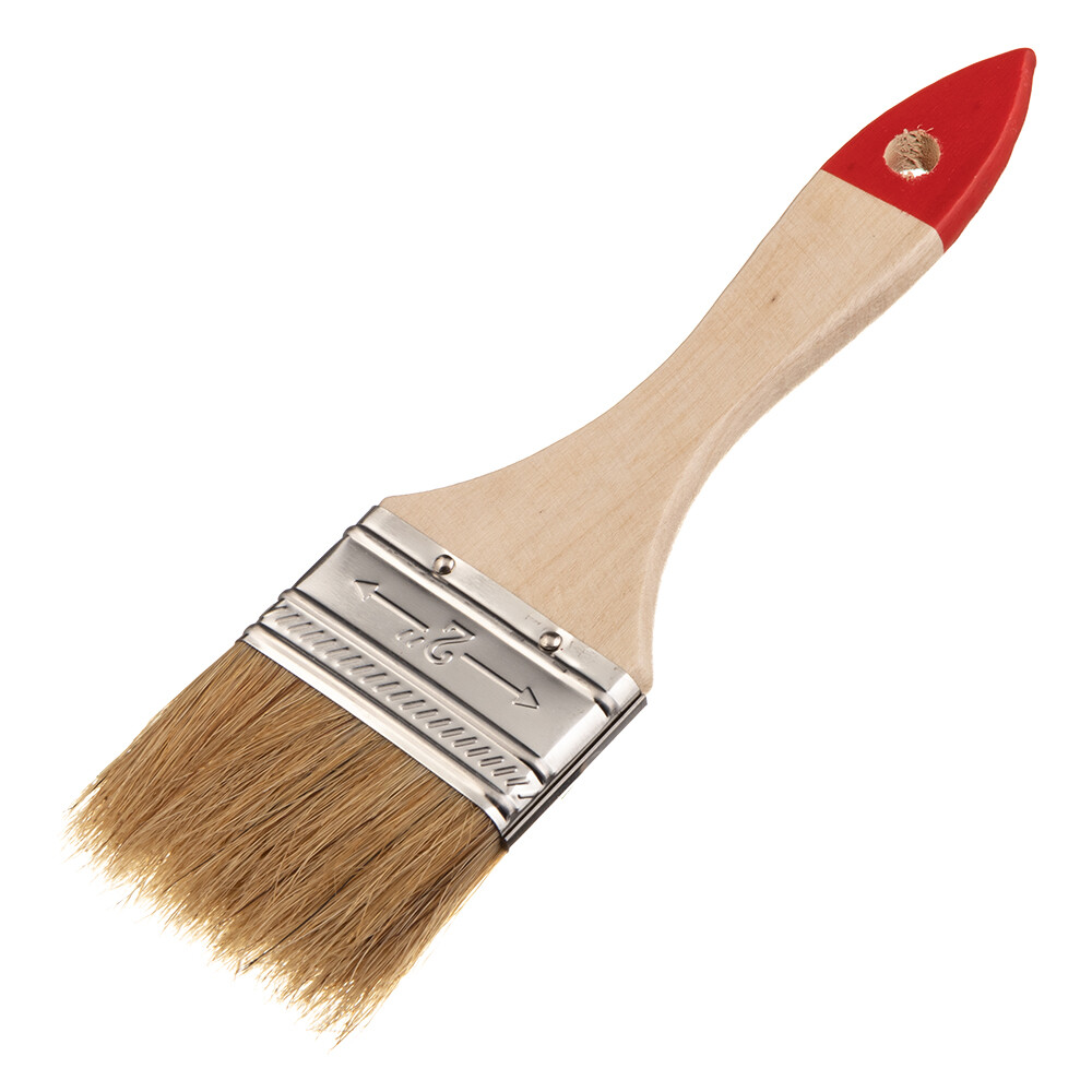 Изображение товара Кисть плоская натуральная щетина деревянная ручка 50х8 мм для эмалей и лаков на алкидной основе