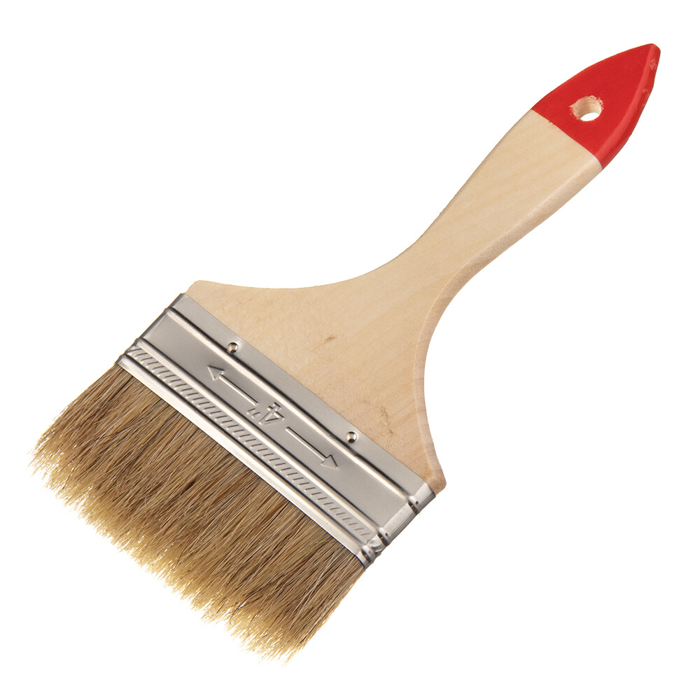 Изображение товара Кисть плоская натуральная щетина деревянная ручка 100х8 мм для эмалей и лаков на алкидной основе