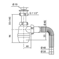 Сифон для раковины и мойки Wirquin Pro 1 1/2х40 мм с выпуском d70 мм с соединением 40/50 мм (30718026) - фото 2