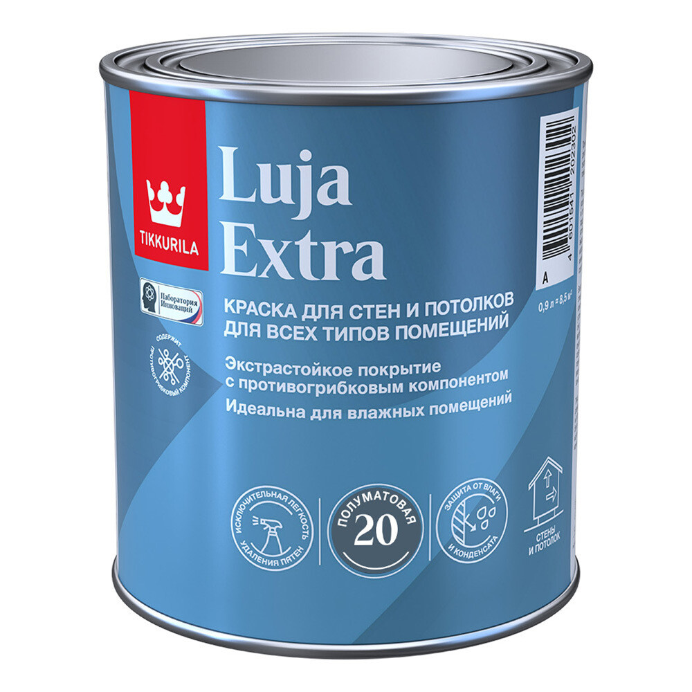 Изображение товара Краска моющаяся Tikkurila/Tikkivala Luja Extra полуматовая база А белая 0,9 л