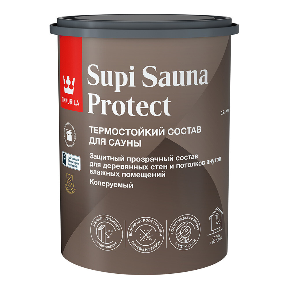 Изображение товара Антисептик Tikkurila Supi Sauna Protect для бань и саун бесцветный 0,9 л