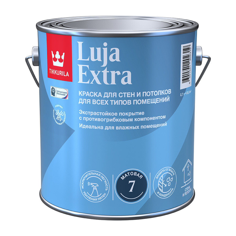 Изображение товара Моющаяся акрилатная краска Tikkurila Luja Extra белая 2,7 л для влажных помещений
