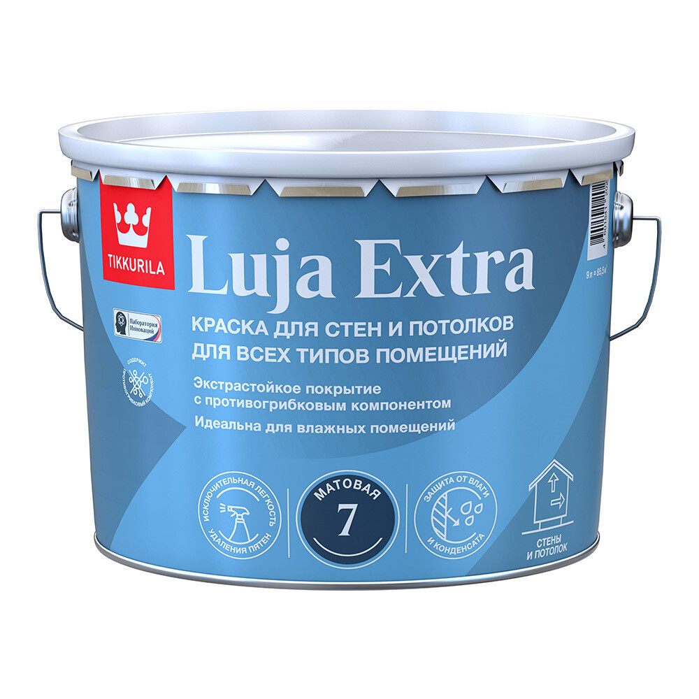 Изображение товара Моющаяся акрилатная краска Tikkurila Luja Extra матовая 9 л для влажных помещений