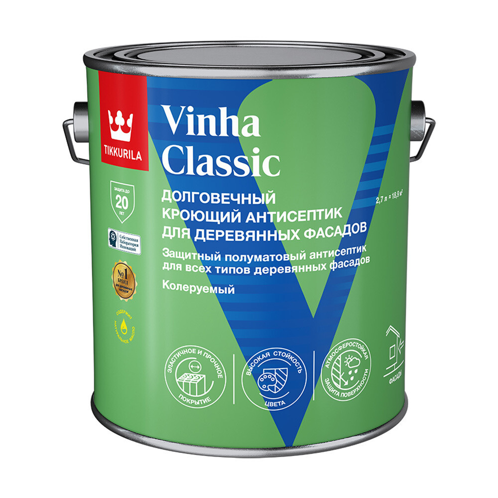Изображение товара Антисептик Тиккурила Vinha Classic для деревянных фасадов 2,7 л белый защитный средство