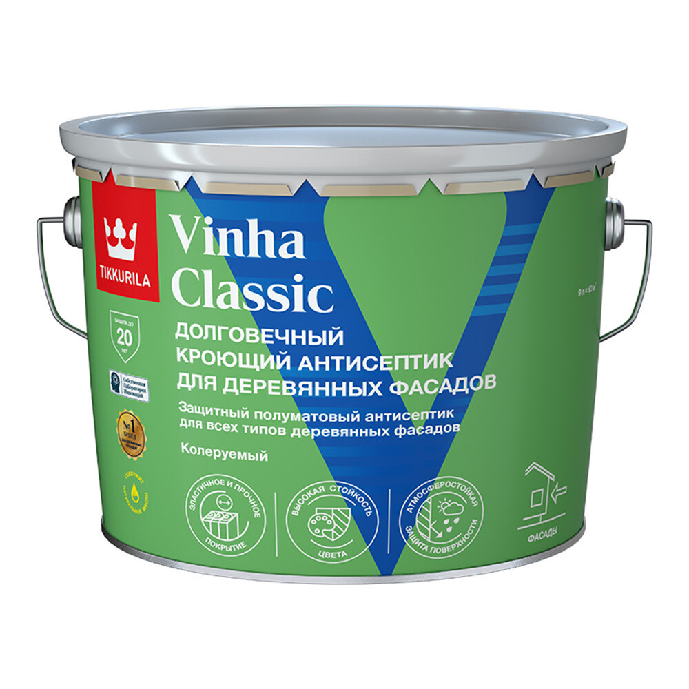 Изображение товара Антисептик Tikkurila/Tikkivala Vinha Classic кроющий декоративный для дерева белый база VVA 9 л