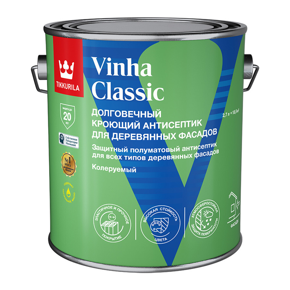 Изображение товара Антисептик Tikkurila Vinha Classic для наружных деревянных поверхностей 2,7 л бесцветный