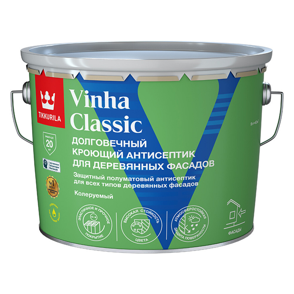 Изображение товара Антисептик Tikkurila Vinha Classic для наружных деревянных поверхностей 9 л