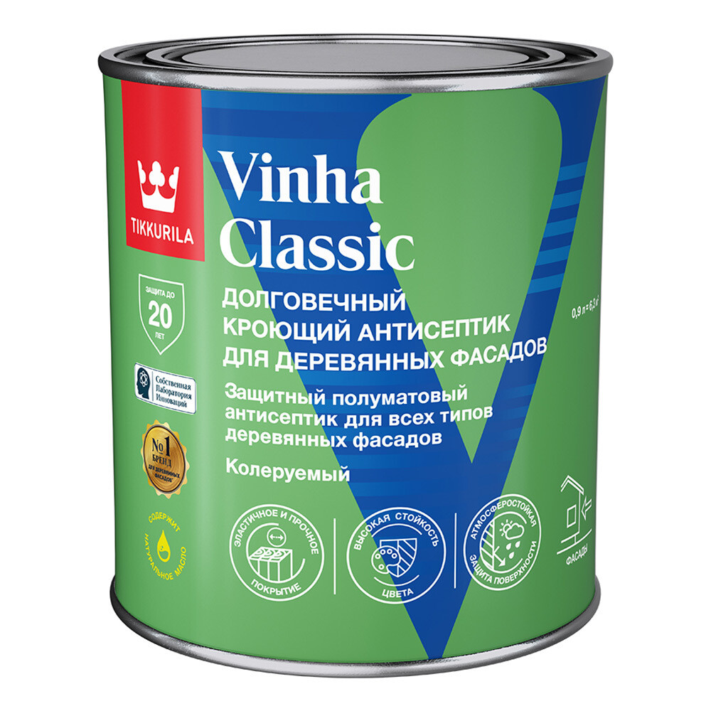 Изображение товара Антисептик Tikkurila/Tikkivala Vinha Classic кроющий декоративный для дерева бесцветный база VC 0,9 л